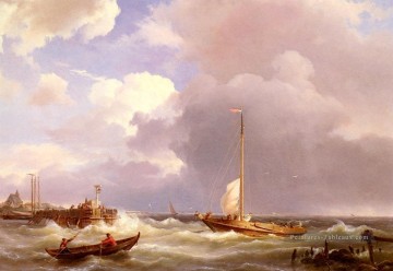 Retour au son Hermanus Snr Koekkoek paysage marin bateau Peinture à l'huile